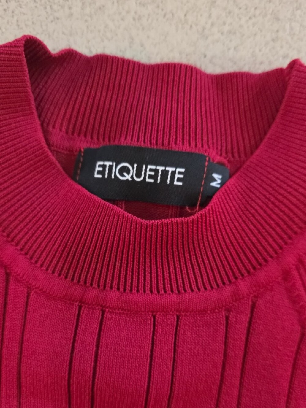 Etiquette Clothiers Raspberry Red Ribbed Crewneck Sweater - Picture 2 of 3